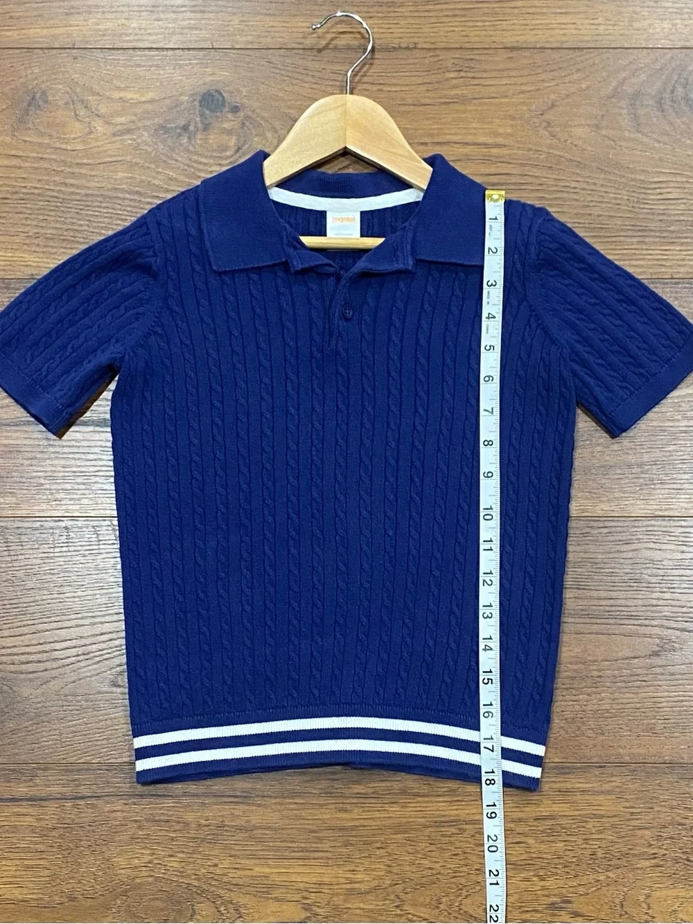 Gymboree Boys ‘Bon Voyage’ Navy Blue Cable Knit Short Sleeve Polo Size 7